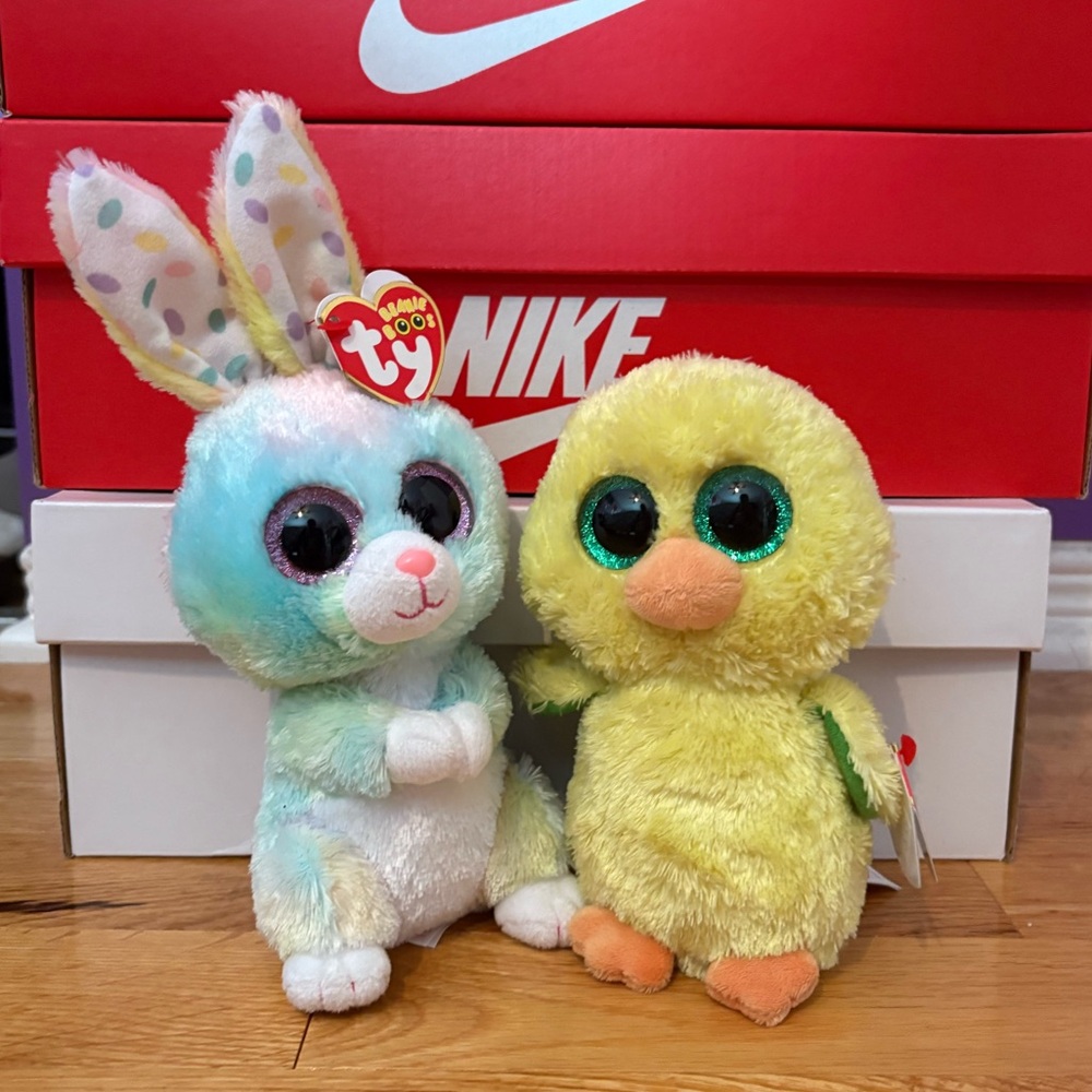 TY Easter Beanie Boo Bubby (Bunny) and Nugget (Chick) Bundle